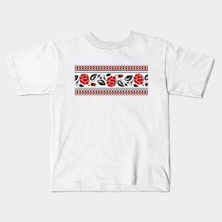 Print with Red Rose Inspired by Ukrainian Traditional Embroidery Kids T-Shirt